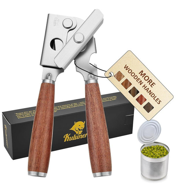 Upgraded Efficient Manual Can Opener - Selected Solid Wood Handle, Sharp and Smooth Blade Edge, Portable Design, Easy-Open Large Knob, Versatile for Various Bottle Caps（Rosewood）