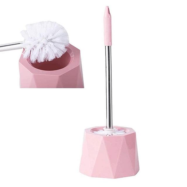 GYDMEG Toilet Brush and Holder,Stainless Steel Toilet Bowl Cleaning Brush Set,Under Rim Lip Brush and Storage Caddy for Bathroom (Pink Lines)