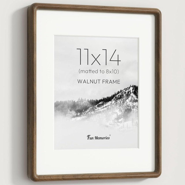 11x14 Picture Frame, Solid Walnut Wood 11x14 Frame with HD Tempered Glass, USA-Sourced Hard Wood 11 by 14 Photo Frame for Wall Display, 11"x14" Picture Frame Matted to 8x10, Natural Walnut Color