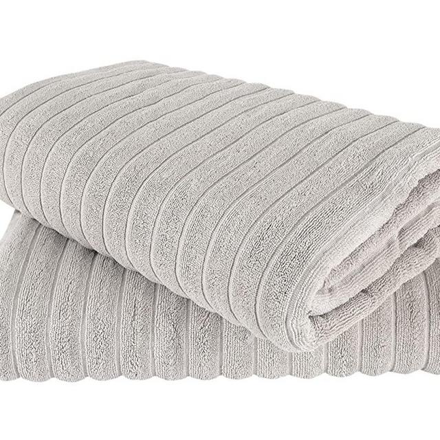 Classic Turkish Towels - Extra Large Premium Cotton Bath Sheet Set - Thick and Absorbent, Ribbed 2-Piece Luxury Bathroom Towels, 40x65 inches, 100% Turkish Cotton (Platinum)