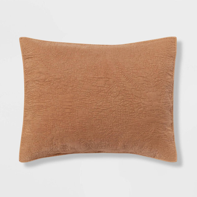 Standard Garment Washed Paisley Stitch Quilt Sham Camel - Threshold™