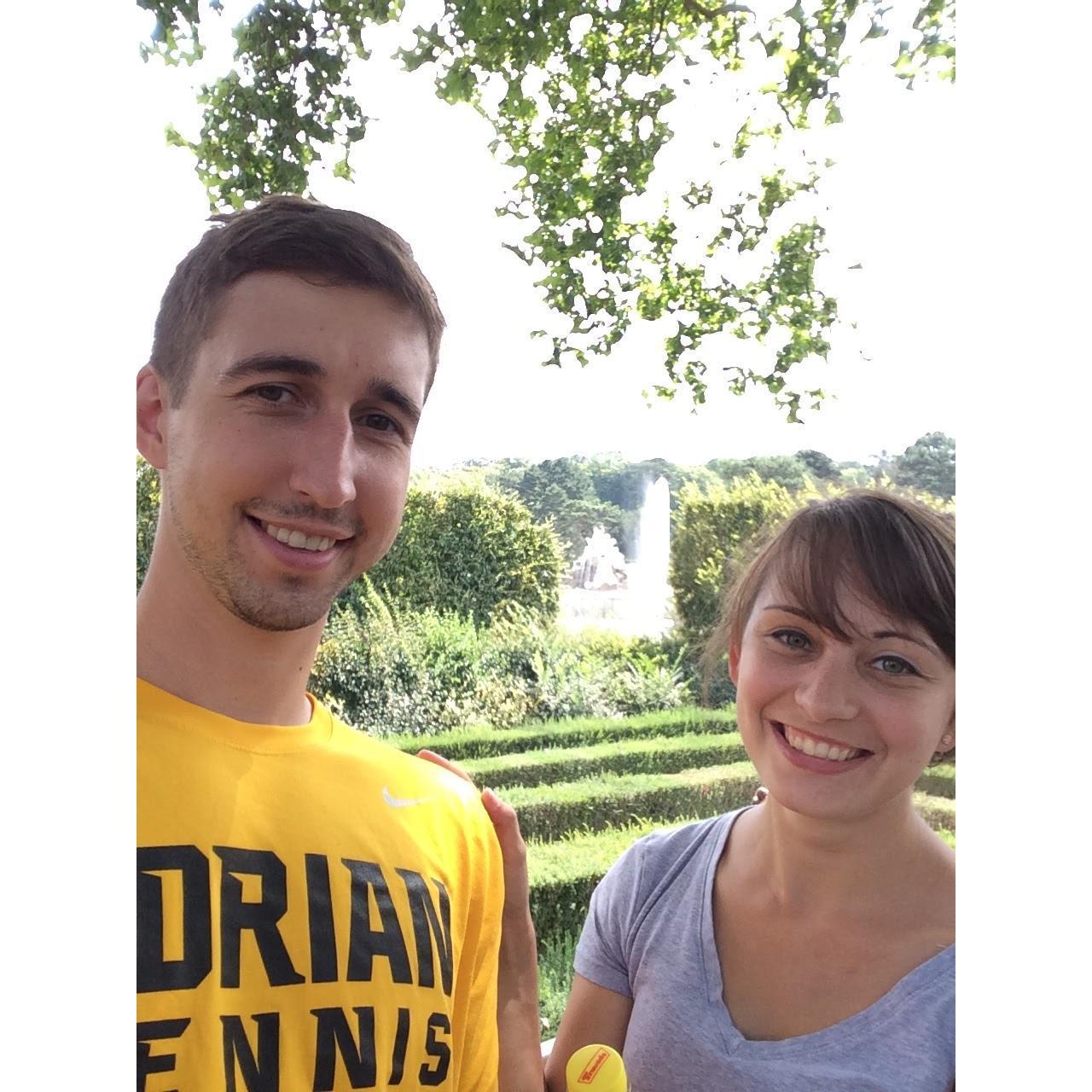 Taken in Austria during our first trip to Europe. Alex enjoyed the hedge maze in the background.