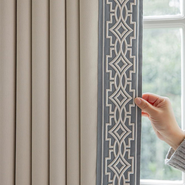 VisionaryHomeDesign Cream Cotton Blend Curtain Panels with Trim Design, Pinch Pleat Curtains, Blackout Curtains for Sliding Patio Doors Bedroom (Set of 2) (52W x 96L)