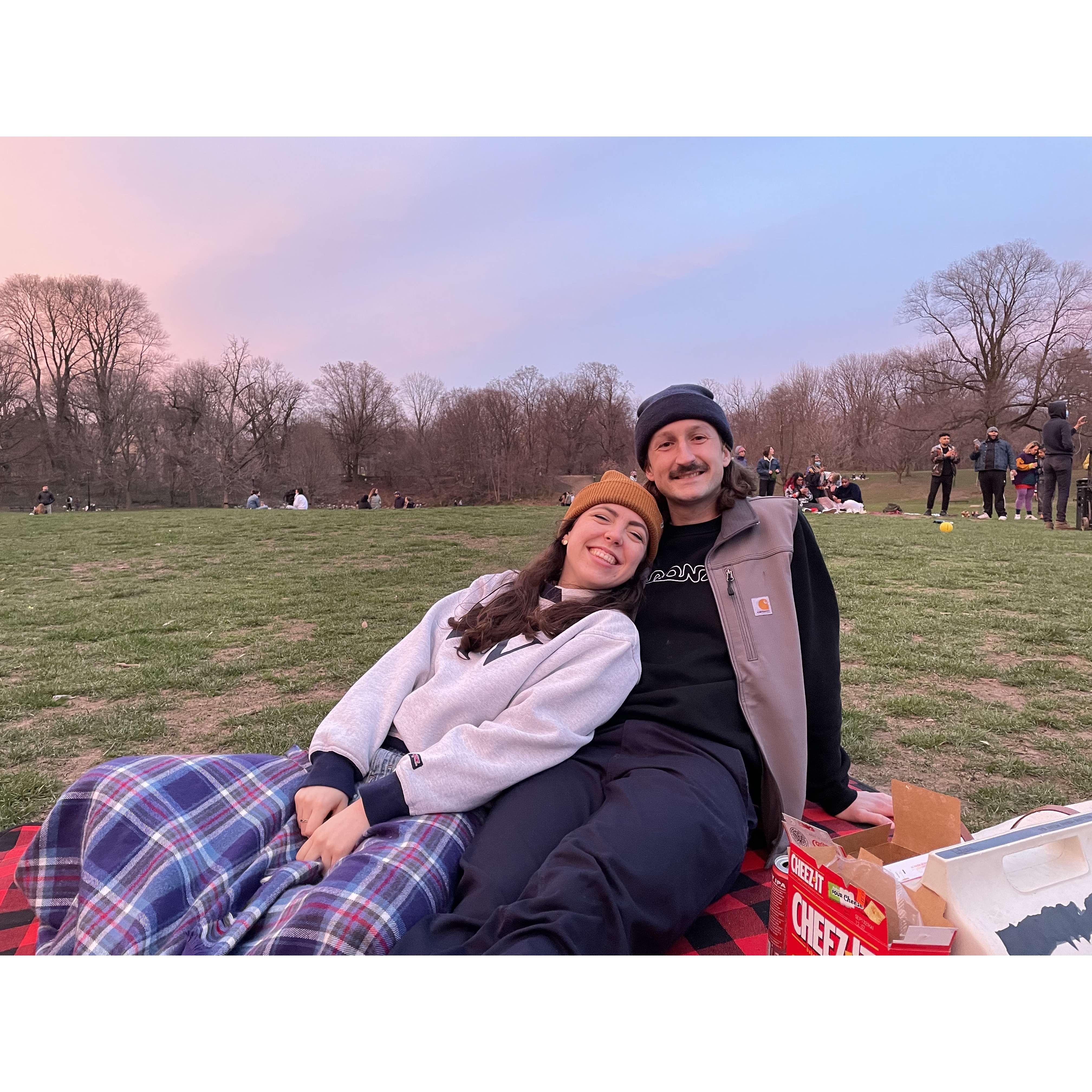 During the pandemic, we spent a lot of time in Prospect Park having picnics with friends -- we're only a few yards away from where, more than two years later, we got engaged!