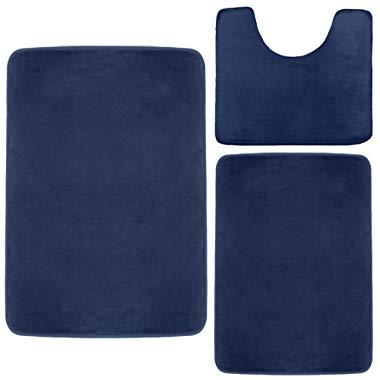 Clara Clark Memory Foam Bath Mat, Ultra Soft Non Slip and Absorbent Bathroom Rug. – Royal Blue, Set of 3 - Small/Large/Contour