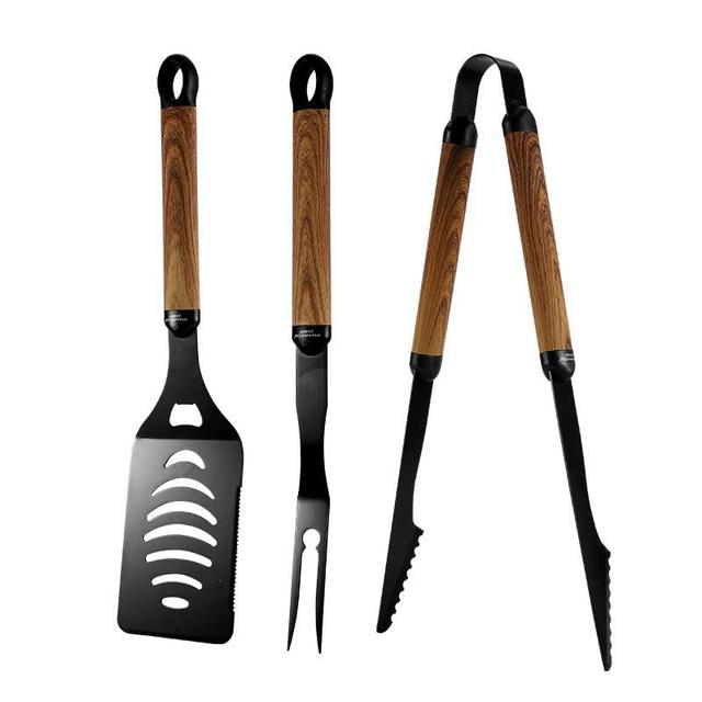 Phantom Chef BBQ Tool Set | Grill Accessories for BBQ | Stainless Steel Grilling Utensils | Indoor & Outdoor Fork, Spatula, Locking Tongs | Kitchen & Camping Griddle Tool | Easy to Clean | 3 Pieces