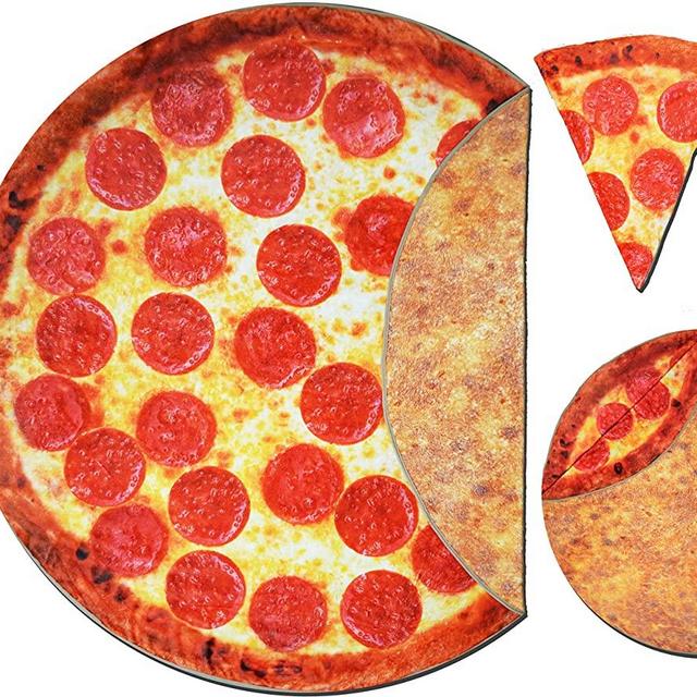 Pizza Blanket Pepperoni Double Sided Print with Crust, Calzone, Large Fleece 71" Wide 300 GSM Thick, Cozy Soft for Adult & Children Throw Covering Bedroom Couch Travel Bedspread Dorm room Pizza Lovers