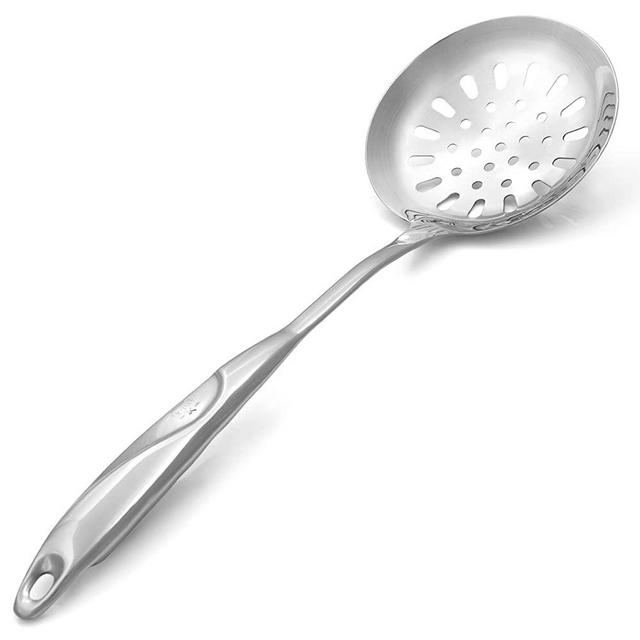 Zulay Kitchen Skimmer Spoon - Stainless Steel Slotted Spoon With Extra Large Bowl, Built-In Hang Hole & Comfortable Grip Handle - Durable Food Grade Strainer Spoon For Draining & Frying (14.5 inch)