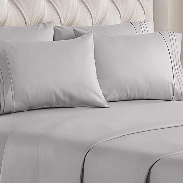 California King Size Sheet Set - 6 Piece Set - Hotel Luxury Bed Sheets - Extra Soft - Deep Pockets - Easy Fit - Breathable & Cooling - Wrinkle Free - Comfy - Light Grey Bed Sheets - Cali Kings Sheets
