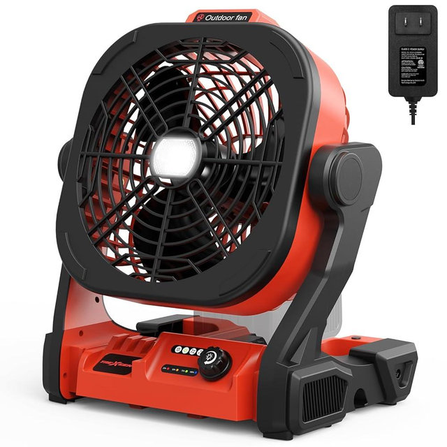 TREXEEN Battery Operated Fan for Milwaukee M18 battery, Portable Fan with AC Adapter & LED Lights, 4 Speeds & Hook, Cordless/Camping/Battery Powered fan, for Outdoor Jobsite (Battery Not Included)