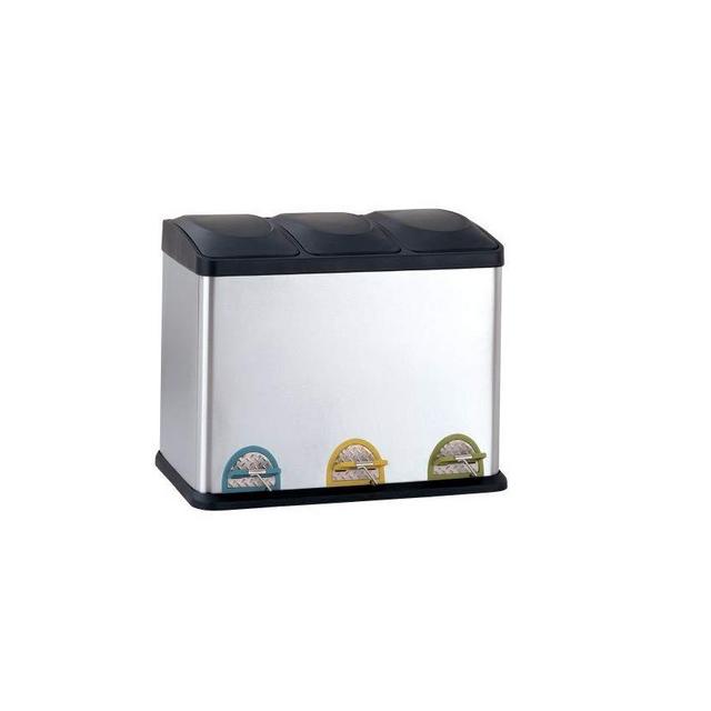 Neu Home - Organize It All 3 Compartment Step-On 45 Liter Recycling Trash Can, Stainless Steel
