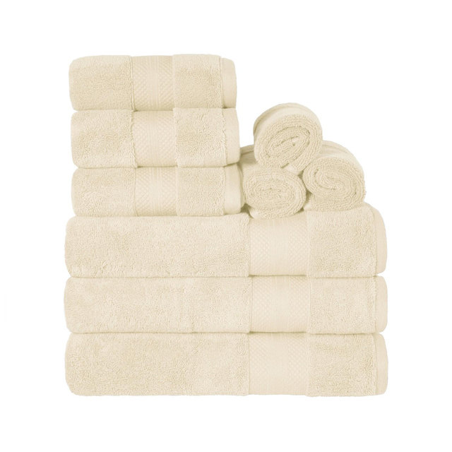 Premium Cotton Solid Plush Heavyweight Luxury 9-Piece Towel Set, Ivory - Blue Nile Mills