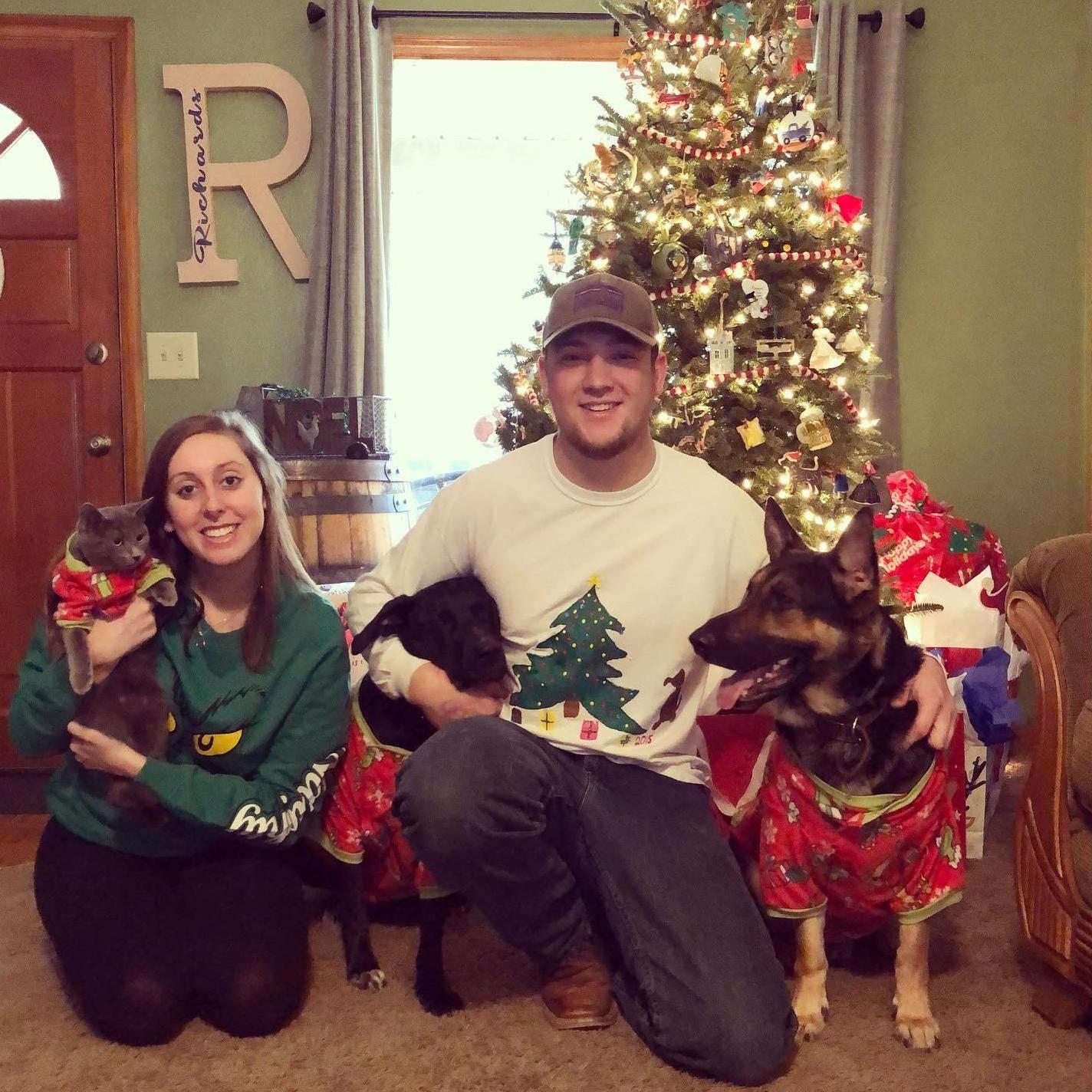 All of our fur babies together for our first Christmas engaged!