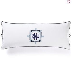 Mark & Graham | 14x36 Bespoke Embroidered Pillow | ENJ Letters Navy Diamond