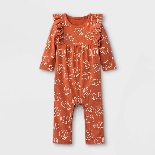 Baby Girls' Pumpkin Long Sleeve Romper - Cat & Jack™ Terracotta Newborn