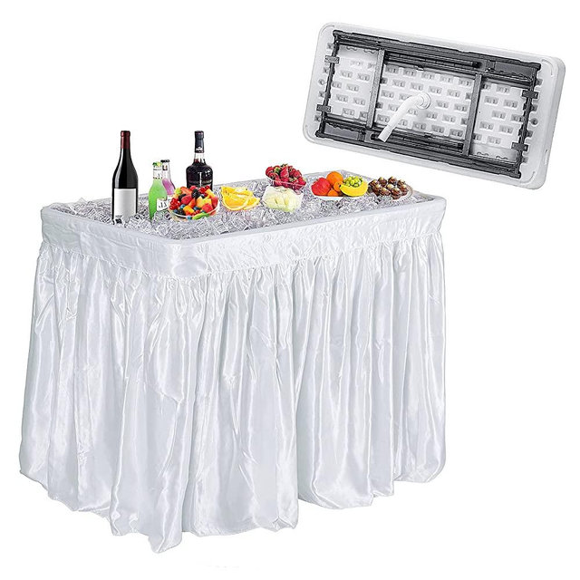 Giantex 4 Foot Ice Cooler Table w/Matching Skirt and Drain Plug, Foldable Buffet Cold Food Keeper for Party, BBQ, Picnic, Family Party, Buffet, Wedding, Great for Cooling Food Beverage, Chill Table