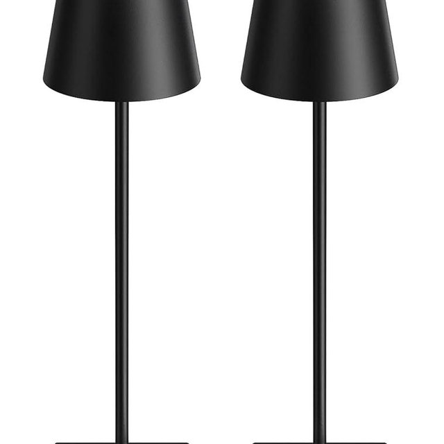 Kakanuo Cordless Rechargeable Table Lamp Black 5000mAh Battery Operated Lamps, 3 Colors Stepless Dimming Touch Lamp for Living Room, Kitchen Counter, Dining, Outdoor Patio, 2 Pack