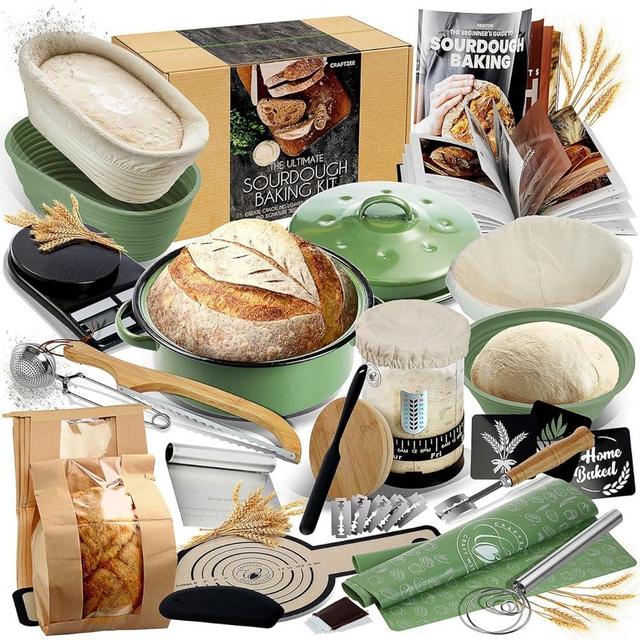 Super All-Inclusive Sourdough Starter Kit, Sourdough Bread Baking Supplies for Beginner with Pot, Banneton Bread Proofing Baskets, Starter Jar, Scraper, Scale, Recipe Book, Bread Making Tools & More