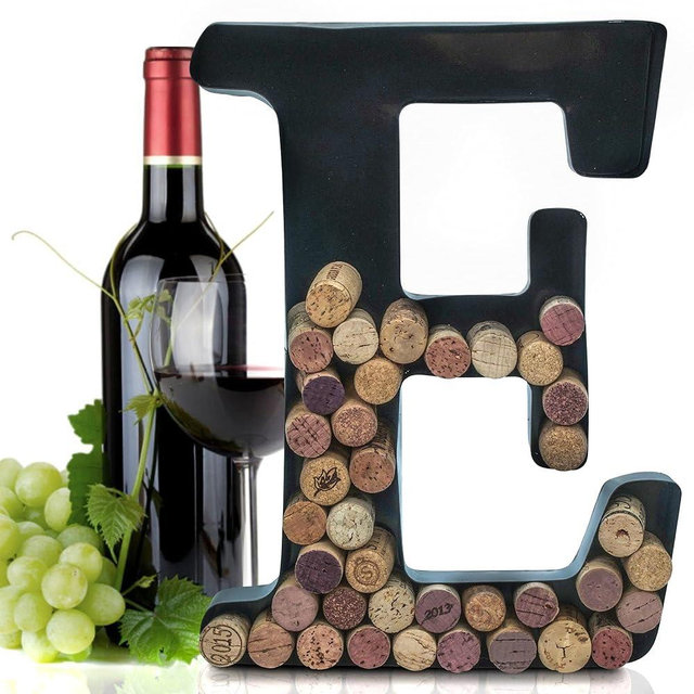 Made Easy Kit Metal Letter Wine Cork Keepsake Saver & Holder Monogram w/Free Wall Mount Kit A-Z (Letter E, Large)