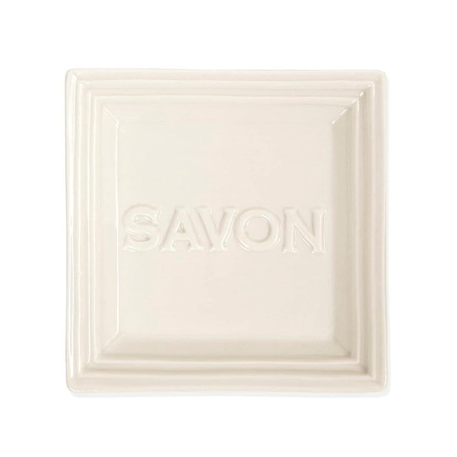 Pre de Provence Marseille Olive Oil Ceramic Soap Dish, Keeps Bar Dry and Protects Countertops, 4.3" Square