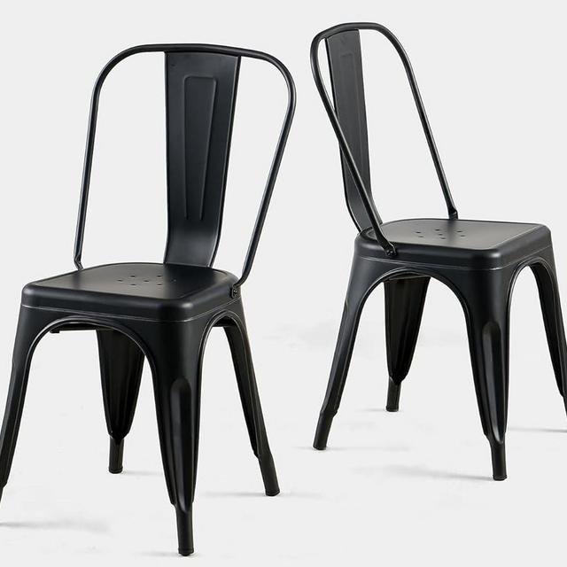 SOLEGGIATA Metal Dining Chairs Set of 2 Iron Stackable Outdoor/Vintage/Kitchen Restaurant Matte Midnight Black