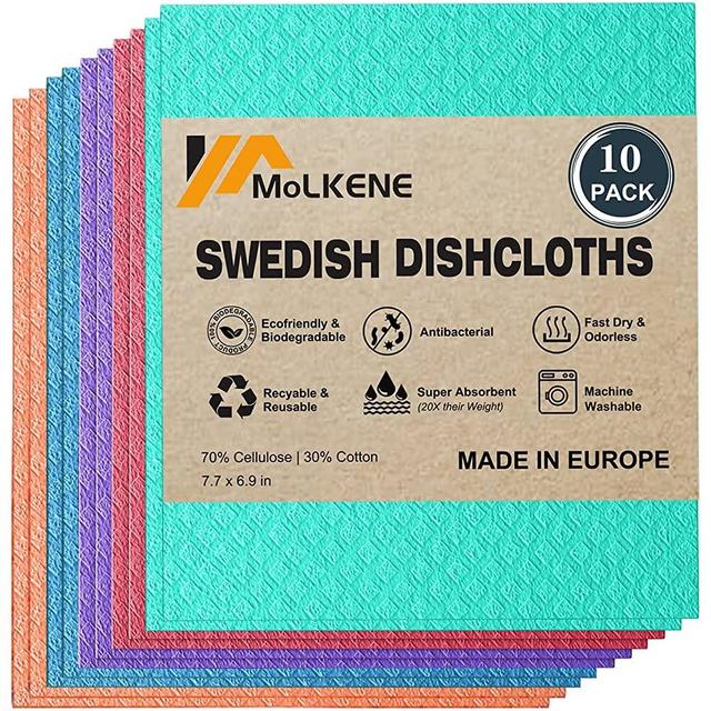 Swedish Dish Cloths - 10 Pack Reusable Kitchen Dishcloths - Ultra Absorbent Dish Towels for Washing Dishes - Cellulose Sponge Cloth Cleaning Rag - Assorted