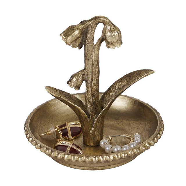 NIKKY HOME Vintage Gold Ring Holder Jewelry Dish, Flower Shaped Trinket Display Decorative Metal Tray Classy Birthday Christmas Gifts for Women