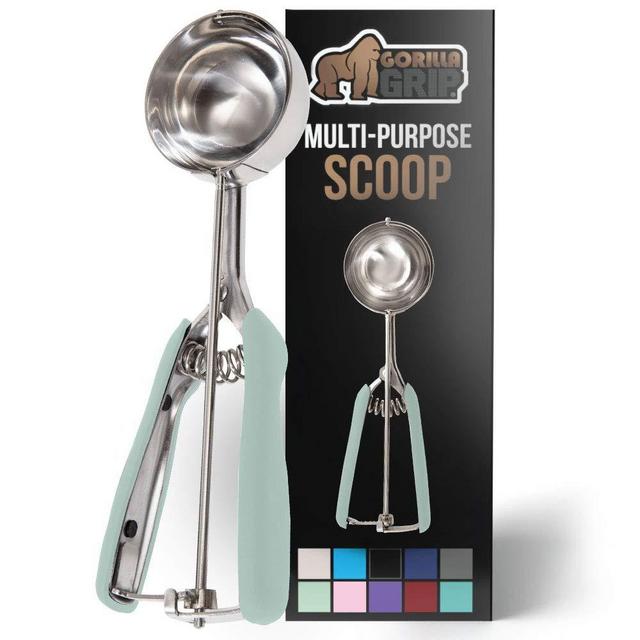 Gorilla Grip Premium Stainless Steel, Spring-Loaded Scoop for Fruit, Cookie and Ice Cream, Easy Squeeze and Clean Release, Comfortable Handle, Large 5.3 TBSP Scooper Size 12, Uniform Portions, Mint