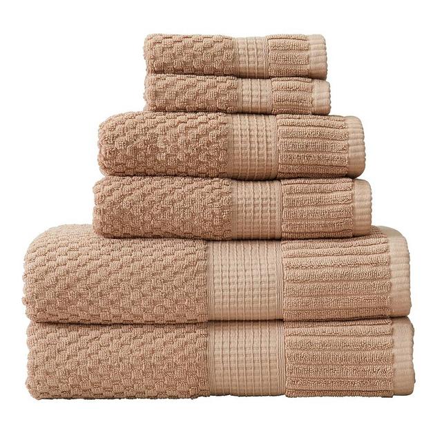 NY Loft 100% Cotton Towel Set 6 Piece Towel Set | Super Soft & Absorbent Quick-Dry 2 Bath Towels 2 Hand Towels & 2 Washcloths |Textured and Durable Cotton | 6 Piece Set, Light Taupe