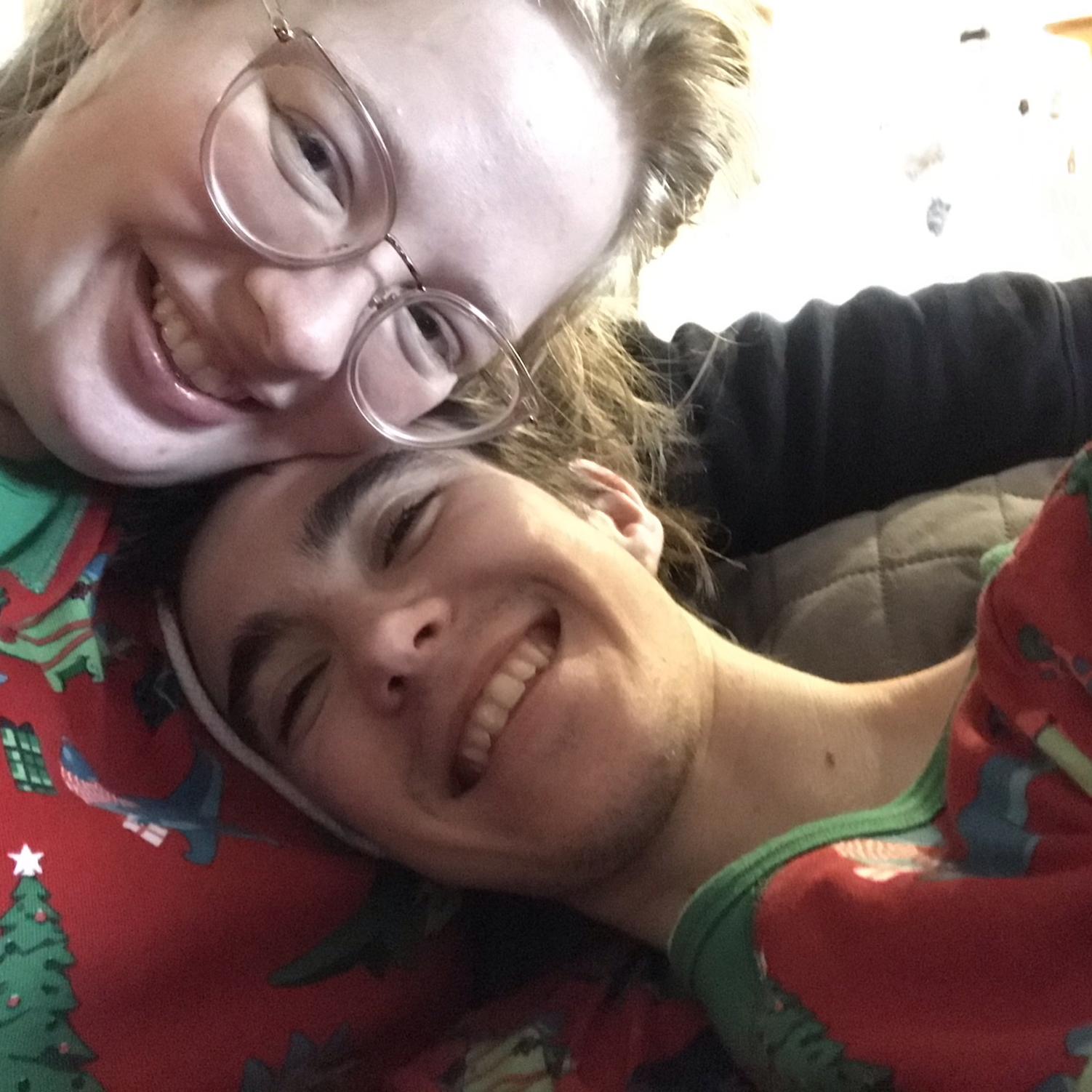 EQ: This is the first Christmas Erin and I spent together! Not pictured- our cat Edward in his matching Christmas pajamas.