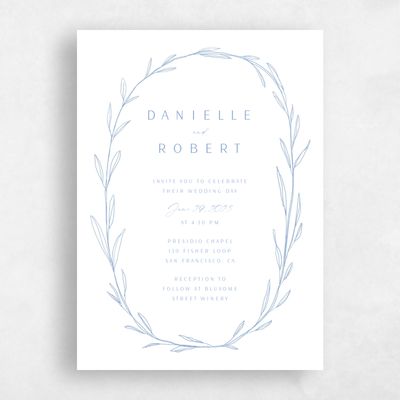 Dusty Blue Wedding Invitation - Avila Wreath Letterpress