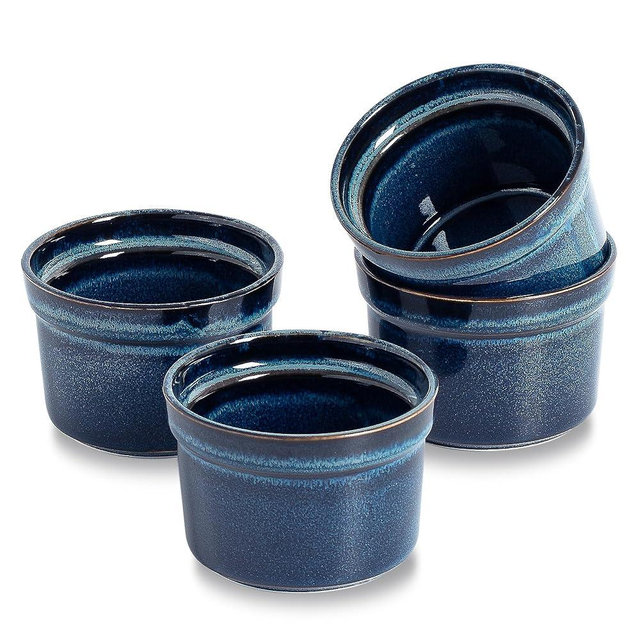 KYBSCZ 5.5 oz Ceramic Ramekins Set of 4, Reactive Glaze Porcelain Baking Dishes, Oven Safe Souffle Cups for Creme Brulee, Pudding, Dipping Sauces, Custard & Desserts - Royal Blue