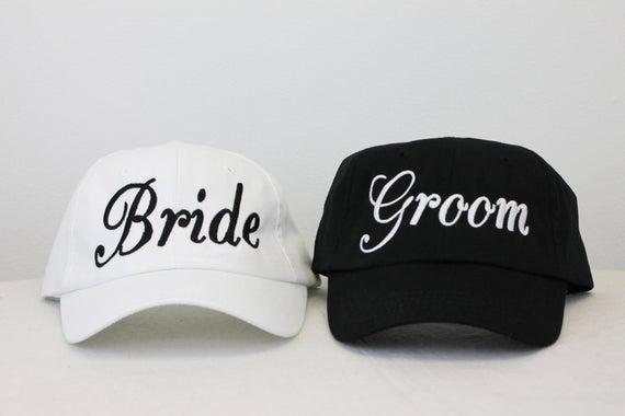 Wedding Bride and Groom Embroidered Baseball Caps