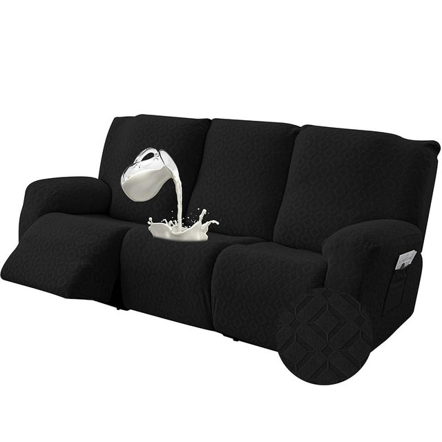 Gennia Waterproof Recliner Sofa Cover,Stretch Reclining Couch Covers with Pockets,Washable Lazy Boy Recliner Slipcovers,Leakproof Sofa Protector for Kids, Pets, Dog and Cat (3 Seat, Black)
