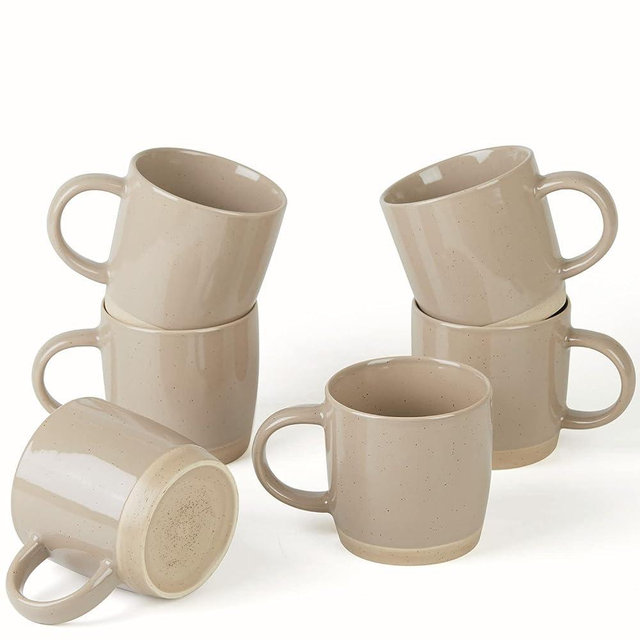 famiware Milkyway Coffee Mugs, 12 oz Coffee Mug Set for 6, Tea Cups with Handle for Coffee, Tea, Cocoa, Milk, Cinnamon Brown