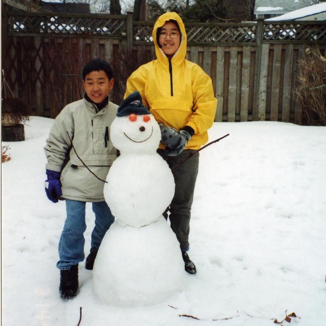 Visiting grandparents in Toronto for spring break and thrilled at seeing snow.