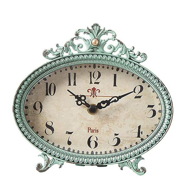 Creative Co-Op Green Antiqued Pewter Mantel Clock