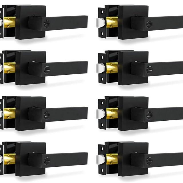 RAZCC Privacy Door Levers, 8 Pack Matte Black Door Handles Heavy Duty Bed and Bath Door Locks Interior Keyless Locksets, Reversible for Left Right Handed Doors