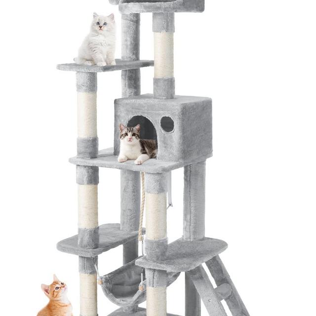 JOYO Cat Tree for Indoor Cats, 65.5 Inches Multi-Level Cat Tower Cat Tree with Hammock, Scratching Posts, Top Perch, Ladder, Cat Activity Tree Cat Condo with Toys, Cat Climbing Tower for Kitten Play