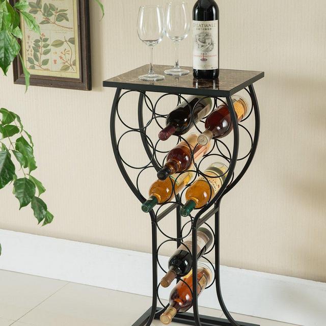 Kings Brand Furniture Metal with Marble Finish Top Wine Storage Organizer Display Rack Table