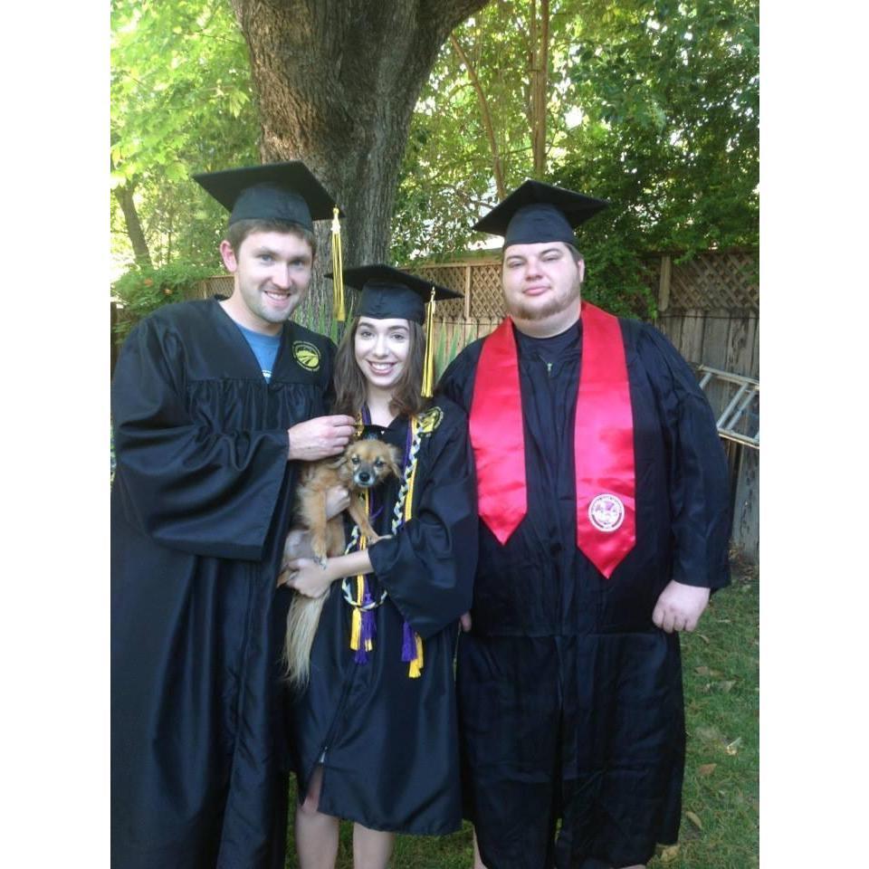 The graduates! Scott: B.A., Derek: two Associate's, and Kait: A.A. and Certificate (plus Cheewow pictured).
-2013
