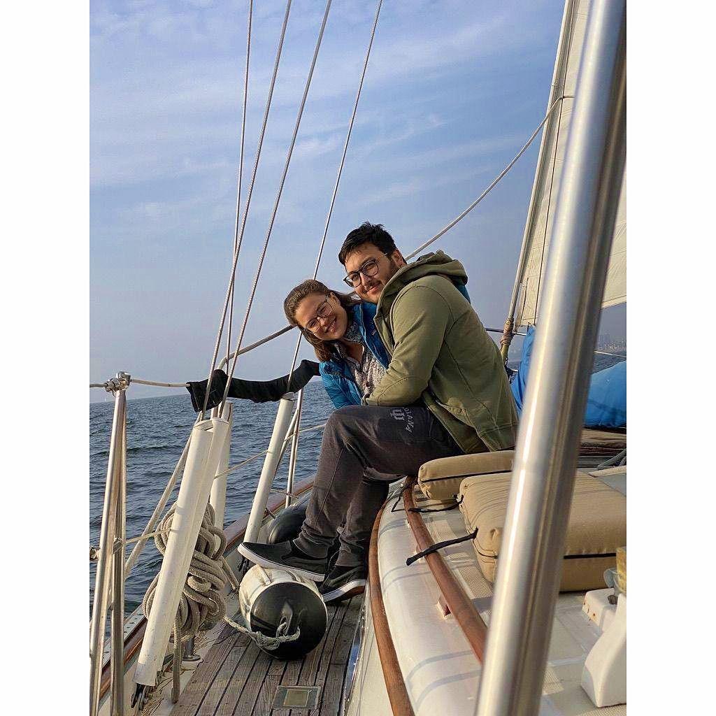 Amal and Hannah sailing off the coast of Playa Del Rey, CA. 2021.