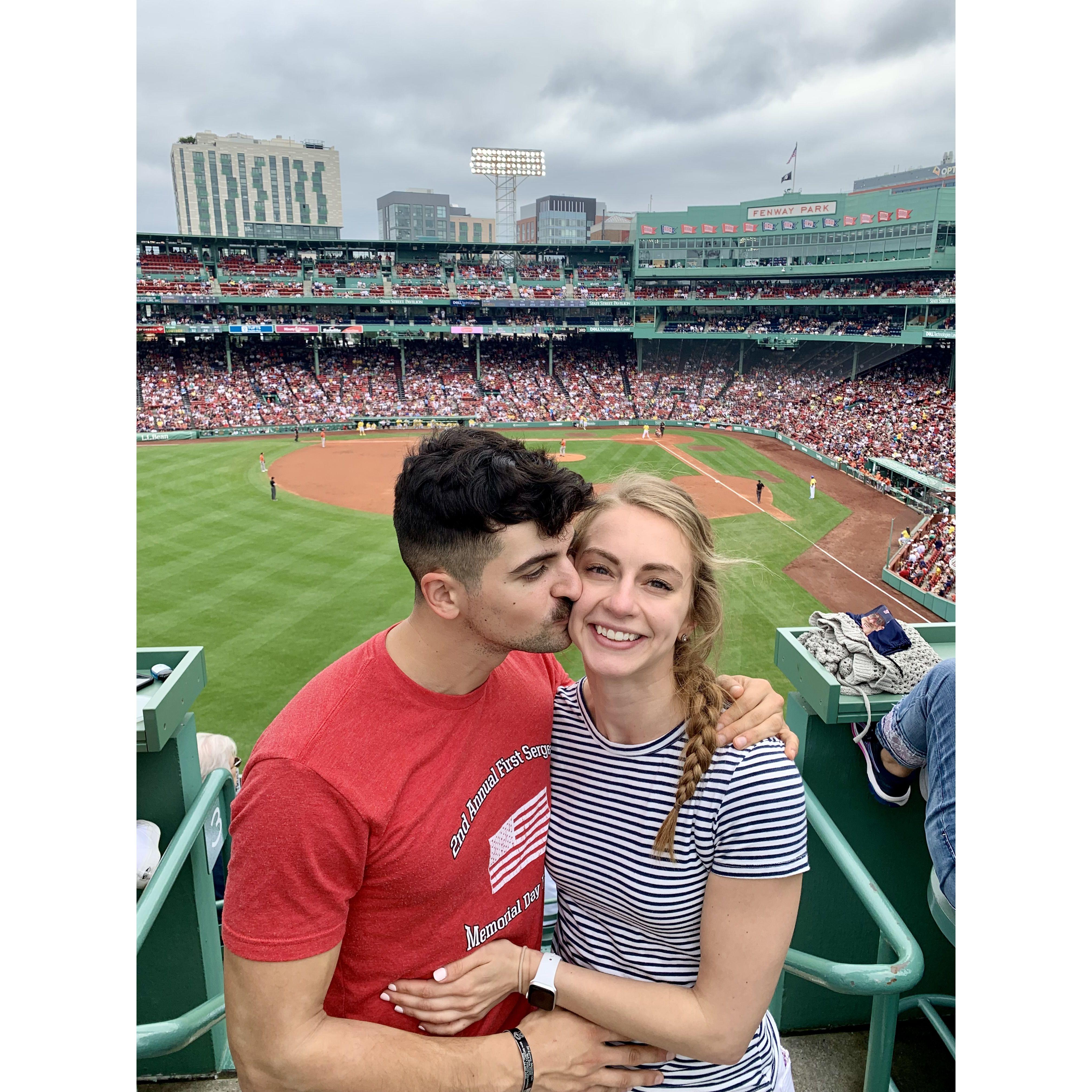 Sitting in the Green Monster section of Fenway during a Red Sox game