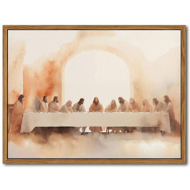 AKWISH Floating Frame Jesus Last Supper Canvas Wall Art, Leonardo da Vinci Pictures Canvas Print Posters Wall Decor, Christian Wall Art Home Decor for Living Room Dining Room Decor 24x36 inch