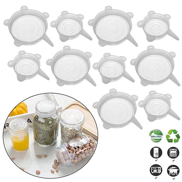 Adpartner Silicone Stretch Lids (10-Pack, 2.6in+3.74in), Small BPA-free Seal Can Covers Reusable Silicone Lids for Soda/Beer Cans, Regular and Wide Mouth Mason Jars, Pet Food Cans, for 2.6 to 5.5 inch