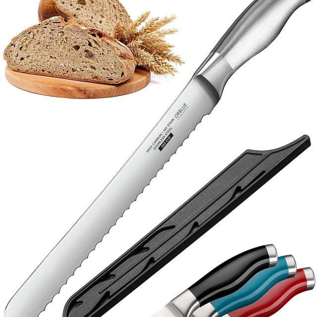 Orblue Serrated Bread Knife with 10-inch Upgraded Stainless Steel Razor Sharp Wavy Edge Width - Bread Cutter Ideal for Slicing Homemade Bagels and Cake