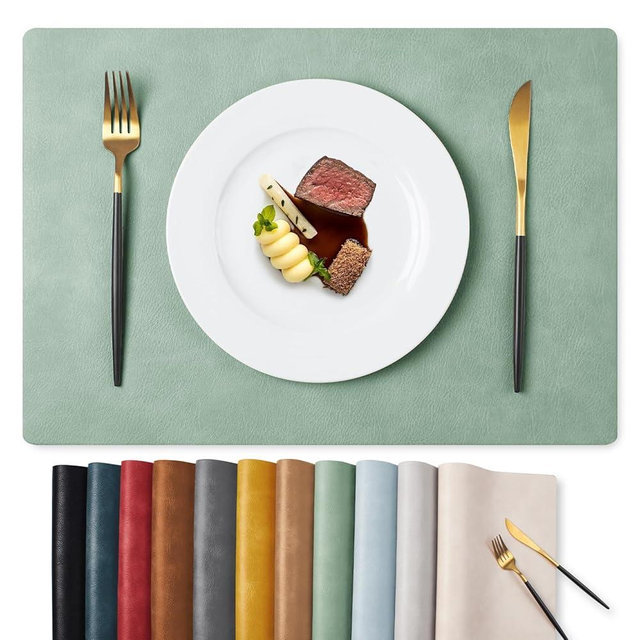 MOSAYT Vinyl Spring Placemats Set of 4-12 X 17 Inch - Faux Leather 100% Waterproof Oil-Proof Wipeable PU Place Mats, Heat Resistant Reversible Table Mats for Kitchen, Dining, Outdoor (Green)