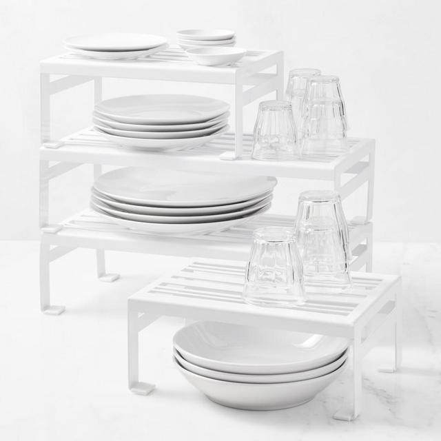 Hold Everything White Powder Coat Metal, Large Shelf Riser, Set of 4