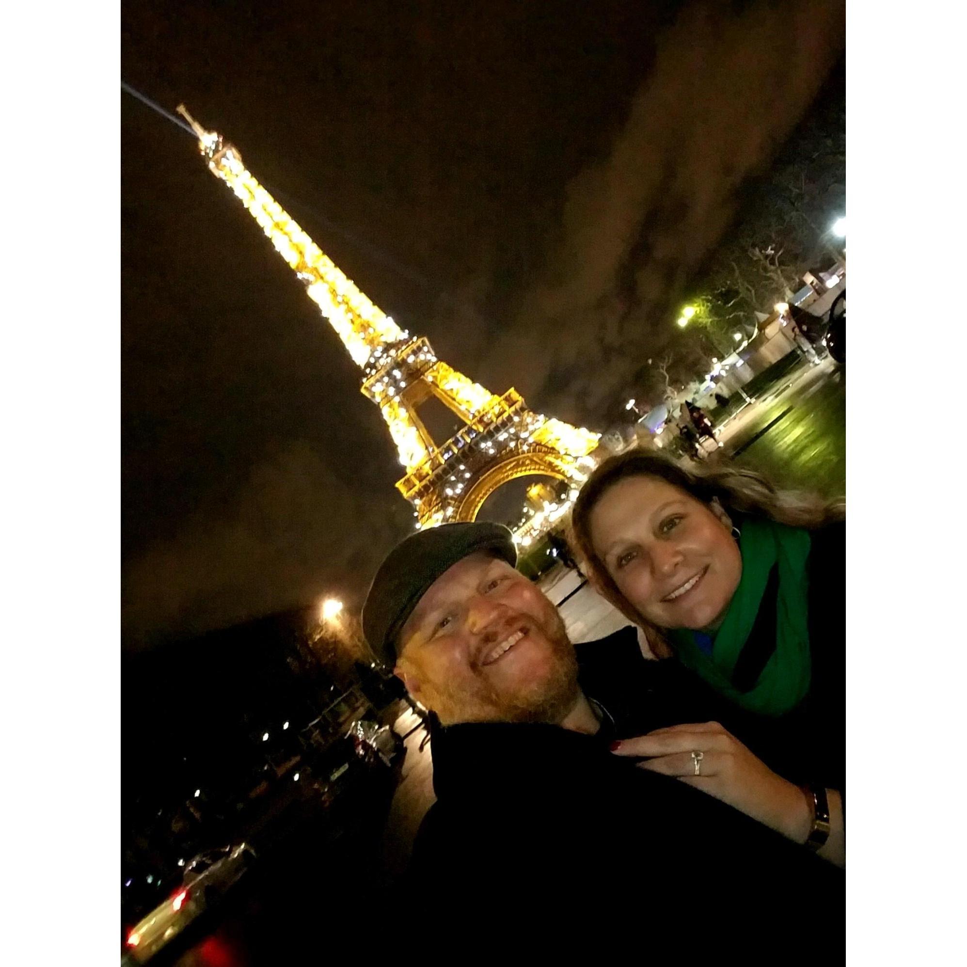 January 2, 2018 - THE picture. After carrying the ring through multiple security checks, at the top of the Eiffel Tower, Clinton got down on one knee and proposed and Lindsay said “yes!”