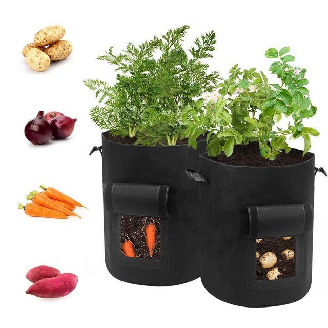 Hugro Tarfive 2 Pack 10 Gallon Grow Bags NonWoven Aeration Fabric Pots with Handles and Access Flap, Garden Vegetable Planting Bags for Potato Tomato and Fruits (10 Gallon)